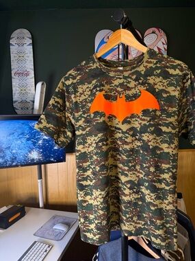 Digital Camo Neon Orange Batman Logo Streetwear Graphic Shirt